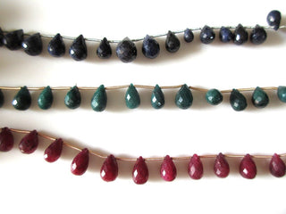Green Corundum/Emerald Tear Drop Briolette Beads, Emerald Faceted Drop Beads, 10mm to 12mm Emerald Tear Drop Beads, Emerald Stone, GDS1160