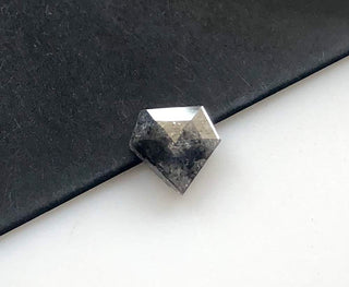 7mm/0.90CTW Grey Black Fancy Shield Shaped Salt And Pepper Rose Cut Diamond Loose Cabochon, Faceted Diamond Rose Cut For Ring, DDS545/21