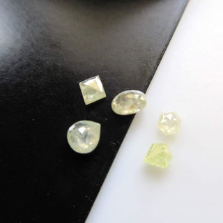Set Of 5 Mix Shaped 2.9mm to 4.6mm Light Clear Yellow Rose Cut Diamond Loose Cabochon, Faceted Diamond Rose Cut Cabochon For Ring, DDS568/6