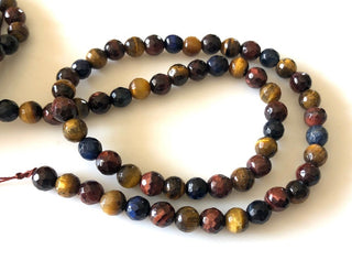 6.5mm Red Yellow Blue Tiger Eye Faceted Round beads, Rare Unique Multi Tigers Eye Beads, 15 Inch Strand, Sold As 1 Strand/5 Strand, GDS1189