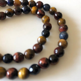 6.5mm Red Yellow Blue Tiger Eye Faceted Round beads, Rare Unique Multi Tigers Eye Beads, 15 Inch Strand, Sold As 1 Strand/5 Strand, GDS1189