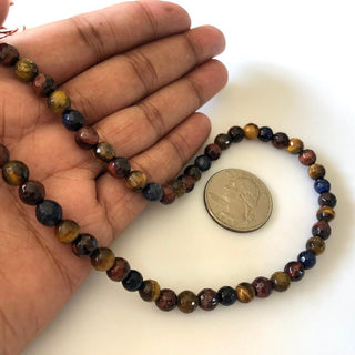 6.5mm Red Yellow Blue Tiger Eye Faceted Round beads, Rare Unique Multi Tigers Eye Beads, 15 Inch Strand, Sold As 1 Strand/5 Strand, GDS1189