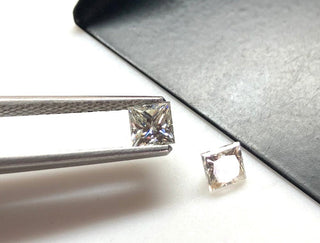 2.05 CTW/1.02 Ctw 6 MM Princess Cut Moissanite Diamond, GH VS2 Clear White Colorless Moissanite Matched Pair For Earrings/Ring, MM140/3