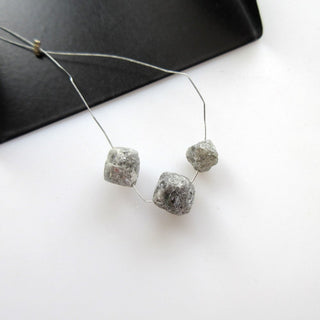 Set Of 3 Pieces Drilled 7mm To 6mm Octahedron Shaped Grey Raw Diamond Crystal Beads, Natural Rough Uncut Diamond Crystal Beads, DDS576/3