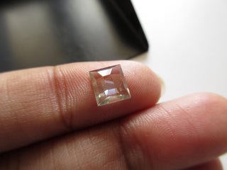 OOAK 0.75 CTW/7.1MM Clear White Loose Moissanite Rose Cut For Ring, Faceted Square Shape Flat Back Moissanite Loose Cabochon, MM89