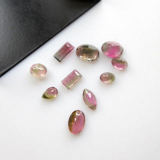 Set Of 10 Pieces 6mm To 9mm Rare Watermelon Tourmaline Faceted Cabochons, Pink Green Bi Color Tourmaline Cabochon, GDS1192