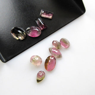 Set Of 10 Pieces 6mm To 9mm Rare Watermelon Tourmaline Faceted Cabochons, Pink Green Bi Color Tourmaline Cabochon, GDS1192