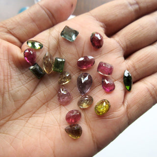 Set Of 9 Pieces 8mm To 11mm Huge Tourmaline Faceted Cabochons, Pink Green Blue Natural Tourmaline Cabochon Loose For Ring, GDS1193