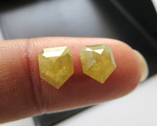 2Pcs 7mm/1.64CTW Yellow Diamond Rose Cut Shield Shape Matched Pair Loose, 7mm Faceted Flat Back Yellow Natural Diamond Cabochon, DDS582/3