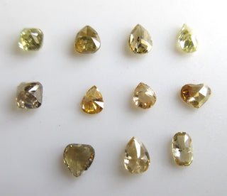 0.35CTW/6mm Pear Shaped Clear Yellow Brown Rose Cut Diamond Loose, Natural Yellow Full Cut Both Side Faceted Loose Diamond Ring, DDS563/4