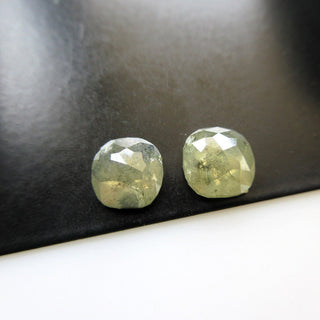1 Piece 7.7mm/1.70CTW Green Cushion Shaped Rose Cut Diamond Loose Cabochon Matched Pairs, Faceted Green Diamond Rose Cut, DDS567/3-4