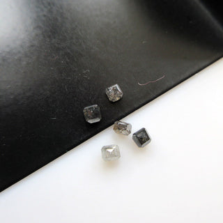 Set Of 5 Tiny 2.7-3.1mm Grey Black Salt And Pepper Asscher Cut Diamond Rose Cut Loose Cabochon, Rose Cut Diamond For Stacking Ring, DDS570/4