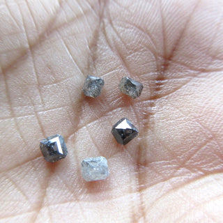 Set Of 5 Tiny 2.7-3.1mm Grey Black Salt And Pepper Asscher Cut Diamond Rose Cut Loose Cabochon, Rose Cut Diamond For Stacking Ring, DDS570/4