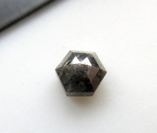 0.85CTW/6mm Clear Grey Black Hexagon Shield Shaped Salt And Pepper Rose Cut Diamond Loose Cabochon, Faceted Rose Cut Diamond, DDS588/18