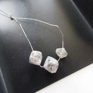 Set Of 3 Pieces Drilled 7mm To 6mm Octahedron Shaped Grey Raw Diamond Crystal Beads, Natural Rough Uncut Diamond Crystal Beads, DDS576/3
