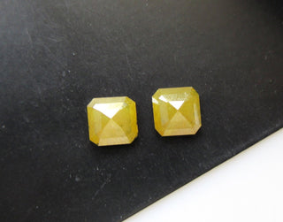 2 Pieces 1.75CTW/6mm Natural Yellow Diamond Rose Cut Asscher Cut Matched Pair Loose, Faceted Flat Back Yellow Diamond Cabochon, DDS582/1