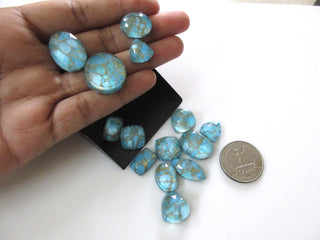 10 Pieces 12mm To 20mm Blue Copper Turquoise Mixed Shaped Doublet Flat Back Faceted Loose Gemstones GDS1232