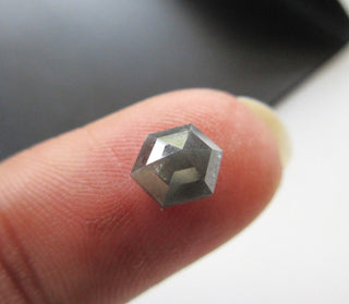 0.95CTW/6mm Clear Grey/Black Hexagon Shield Shaped Salt And Pepper Rose Cut Diamond Loose Cabochon, Faceted Rose Cut Diamond, DDS588/20