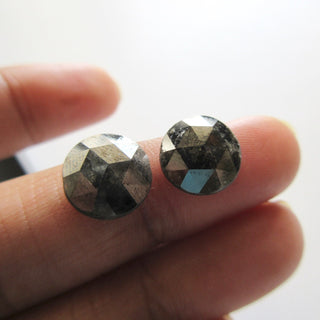 Huge Rare 10mm Natural Grey Black Round Salt and Pepper Rose Cut Diamond Loose Cabochon, Faceted Black Rose Cut Loose Diamond, DDS595/5