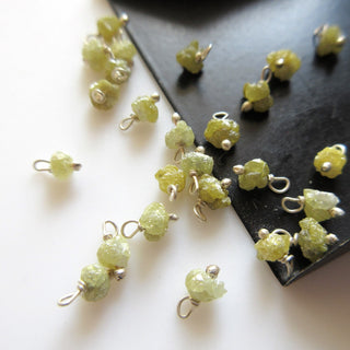 10 Pieces Natural Yellow Raw Rough Uncut Diamond 925 Sterling Silver Wire Wrapped Rondelle Beads, 3mm Raw Diamond Jewelry Hangings, DDS598/4