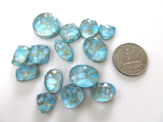 10 Pieces 12mm To 20mm Blue Copper Turquoise Mixed Shaped Doublet Flat Back Faceted Loose Gemstones GDS1232