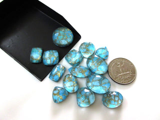 10 Pieces 12mm To 20mm Blue Copper Turquoise Mixed Shaped Doublet Flat Back Faceted Loose Gemstones GDS1232