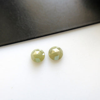 2 Pieces Matched Pairs Round 4.5mm To 5mm  Each Natural Green Yellow Rose Cut Diamond Loose, Green Diamond Rose Cut For Earrings, DDS595/1