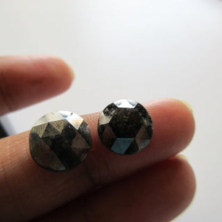 Huge Rare 10mm Natural Grey Black Round Salt and Pepper Rose Cut Diamond Loose Cabochon, Faceted Black Rose Cut Loose Diamond, DDS595/5
