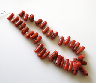 Natural Italian Coral Tube Beads, Top Side Drilled Original Italian Red Coral Beads, 10mm To 15mm Each Approx, 7 Inch Strand, GDS1246