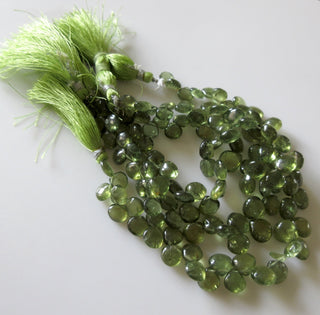 Green Apatite Beads, Natural Green Apatite Smooth Heart Briolettes, Wholesale Apatite Stone, 7mm To 9mm Each, 8 Inch/4 Inch Strand, GDS1263