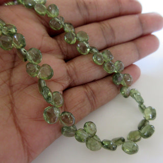 Green Apatite Heart Beads, Natural Wholesale Green Apatite Smooth Heart Briolette Beads, 6mm To 7mm Each, 8 Inch Strand, GDS1265