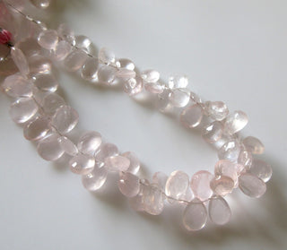 Natural Rose Quartz Pear Beads, Faceted Rose Quartz Pear Briolette Beads, 7mm To 12mm Rose Quartz Beads, 9 Inch/4.5 Inch Strand, GDS1270