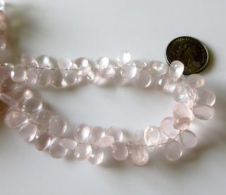 Natural Rose Quartz Pear Beads, Faceted Rose Quartz Pear Briolette Beads, 10mm To 11mm Rose Quartz Beads, 9 Inch/4.5 Inch Strand, GDS1269