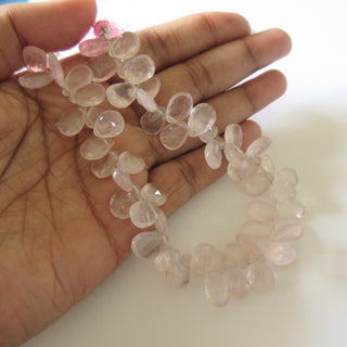 Natural Rose Quartz Pear Beads, Faceted Rose Quartz Pear Briolette Beads, 7mm To 12mm Rose Quartz Beads, 9 Inch/4.5 Inch Strand, GDS1270