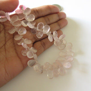 Natural Rose Quartz Pear Beads, Faceted Rose Quartz Pear Briolette Beads, 7mm To 12mm Rose Quartz Beads, 9 Inch/4.5 Inch Strand, GDS1270