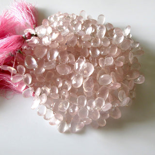 Natural Rose Quartz Pear Beads, Faceted Rose Quartz Pear Briolette Beads, 7mm To 12mm Rose Quartz Beads, 9 Inch/4.5 Inch Strand, GDS1270