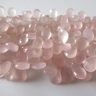 Natural Rose Quartz Pear Beads, Faceted Rose Quartz Pear Briolette Beads, 13mm To 14mm Rose Quartz Beads, 9 Inch/4.5 Inch Strand, GDS1271