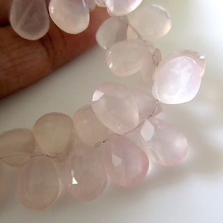 Natural Rose Quartz Pear Beads, Faceted Rose Quartz Pear Briolette Beads, 13mm To 14mm Rose Quartz Beads, 9 Inch/4.5 Inch Strand, GDS1271