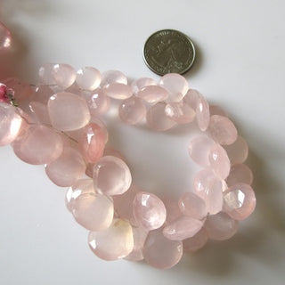 Natural Rose Quartz Heart Beads, Faceted Rose Quartz Heart Briolette Beads, 10mm To 17mm Rose Quartz Beads, 9 Inch/4.5 Inch Strand, GDS1272