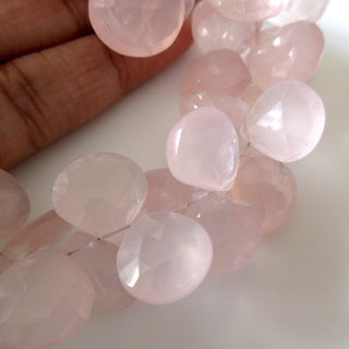 Natural Rose Quartz Heart Beads, Faceted Rose Quartz Heart Briolette Beads, 10mm To 17mm Rose Quartz Beads, 9 Inch/4.5 Inch Strand, GDS1272