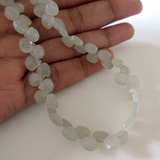 Natural Grey White Moonstone Heart Shaped Beads, Faceted Moonstone Heart Briolette Beads Loose, 7mm/6mm Moonstone Beads, 7 Inches, GDS1278