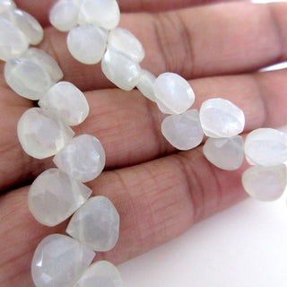 Natural Grey White Moonstone Heart Shaped Beads, Faceted Moonstone Heart Briolette Beads Loose, 7mm/6mm Moonstone Beads, 7 Inches, GDS1278