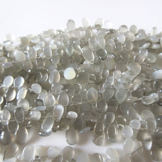 Natural Grey Moonstone Pear Shaped Beads, Moonstone Smooth Pear Briolette Beads Loose, 7-10mm/8-10mm Beads,  9 Inches, GDS1283