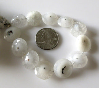 Natural Solar Quartz Beads, White Solar Quartz Faceted Coin Beads, Faceted Solar Quartz 17mm Beads, 7 Inch, Solar Quartz Jewelry, GDS1285