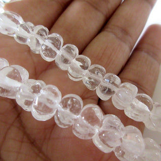 Quartz Crystal Hand Carved Melon Beads, Natural Quartz Crystal Beads, Crystal Gemstone Carving, 9mm To 9.5mm, 13 Inch Strand, GDS1288