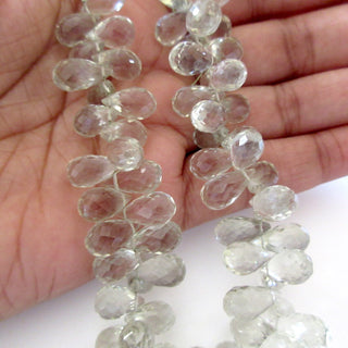 Natural Green Amethyst Tear Drop Briolettes, Faceted Green Amethyst Beads, Amethyst Beads, 9mm To 12mm/7mm To 10mm Each, 7.5"/3.75", GDS1292