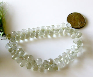 Natural Green Amethyst Tear Drop Briolettes, Faceted Green Amethyst Beads, Amethyst Beads, 9mm To 12mm/7mm To 10mm Each, 7.5"/3.75", GDS1292