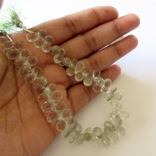 Natural Green Amethyst Tear Drop Briolettes, Faceted Green Amethyst Beads, Amethyst Beads, 9mm To 12mm/7mm To 10mm Each, 7.5"/3.75", GDS1292