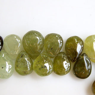 Green Garnet Beads, Green Grossular Garnet Smooth Pear Beads, Natural Green Garnet Beads, 10-15mm/11-12mm Garnet, Sold As 8"/4", GDS1302