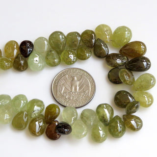 Green Garnet Beads, Green Grossular Garnet Smooth Pear Beads, Natural Green Garnet Beads, 10-15mm/11-12mm Garnet, Sold As 8"/4", GDS1302